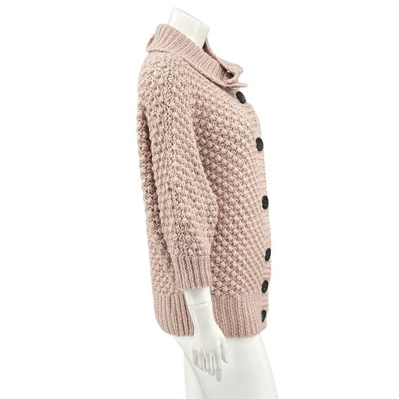 Numph Sweater Womens Medium Dusty Rose Taupe Chunky Knit Cardigan Alpaca Cozy - Picture 4 of 10